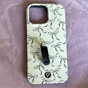 IPhone 16 pro max - Loopy Case White with Black Bow Design